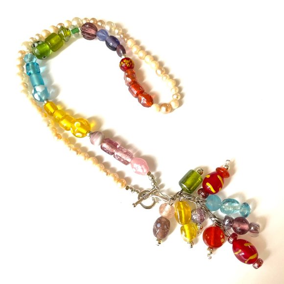 "Candy Summer I" Pearls Glass Necklace Silver Toggle Clamp by Patricia Adelson - Picture 3 of 5